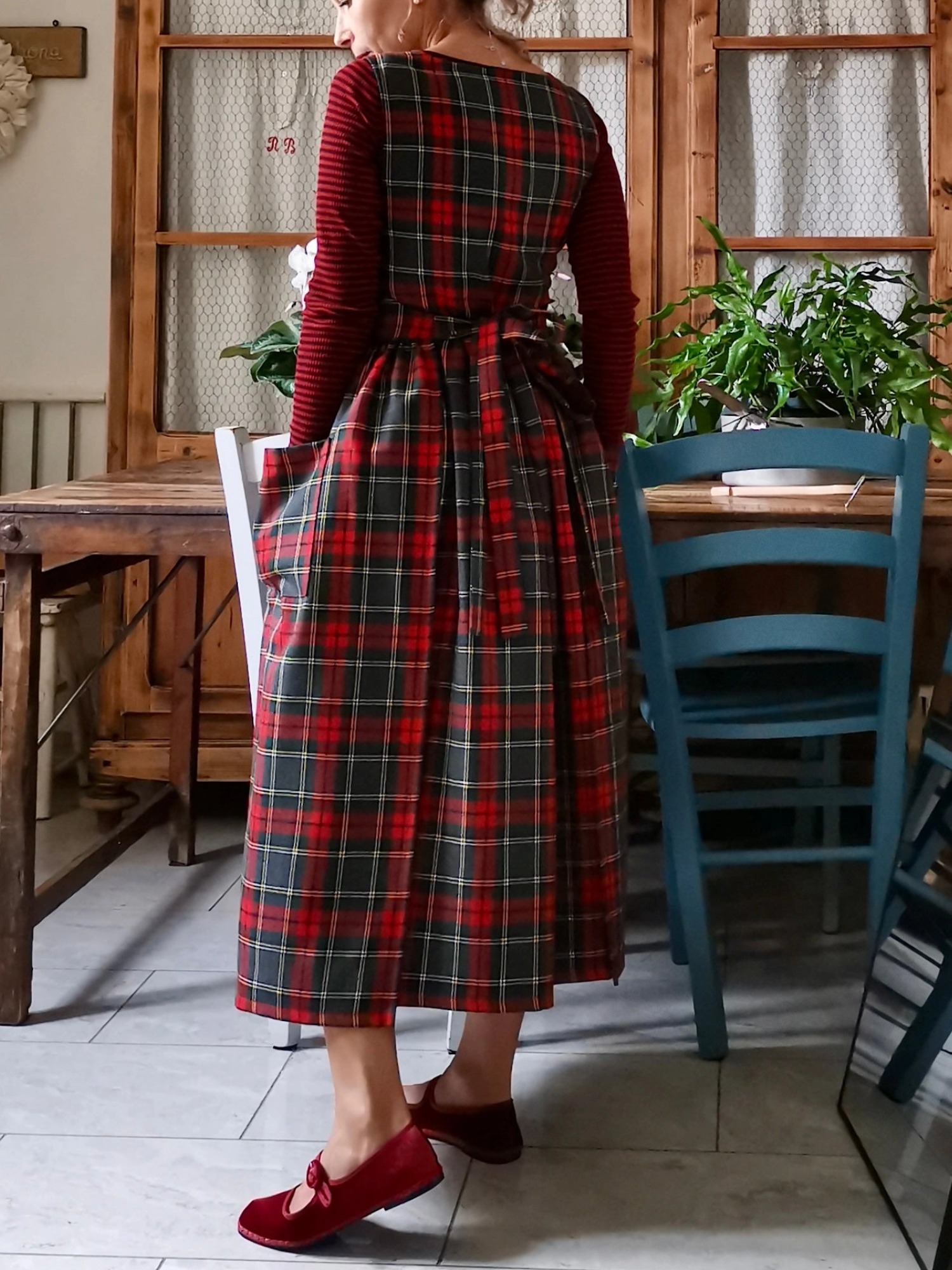 Grey and Red Tartan Apron