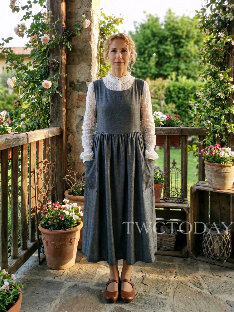 Vintage Gray Long Apron