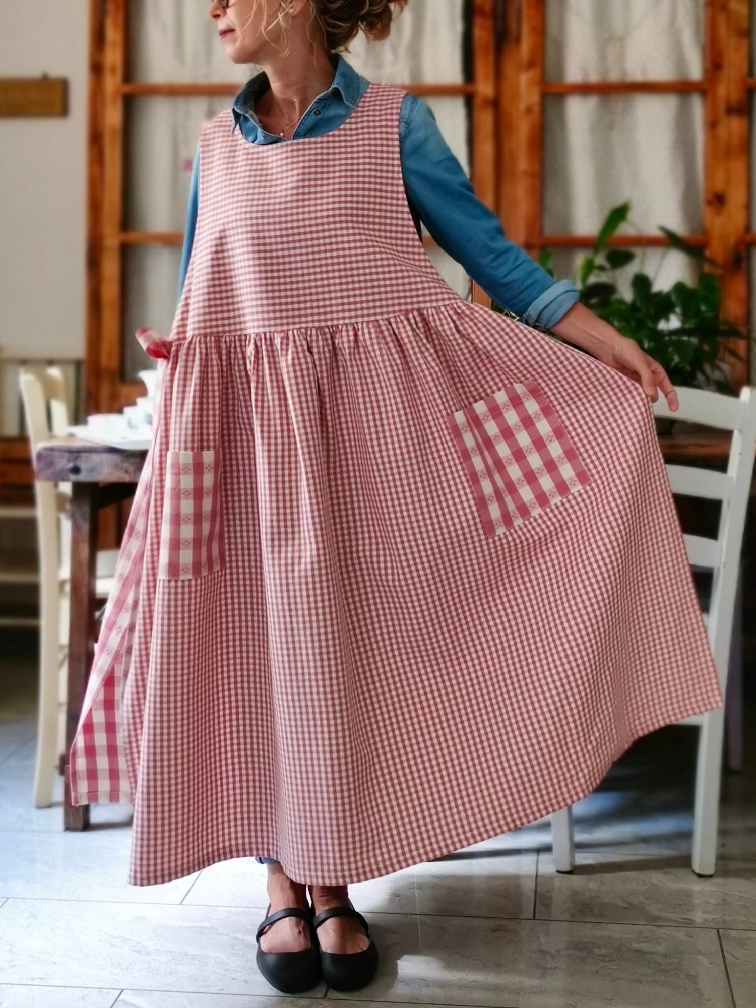 Antique Pink Patchwork Checkered Apron