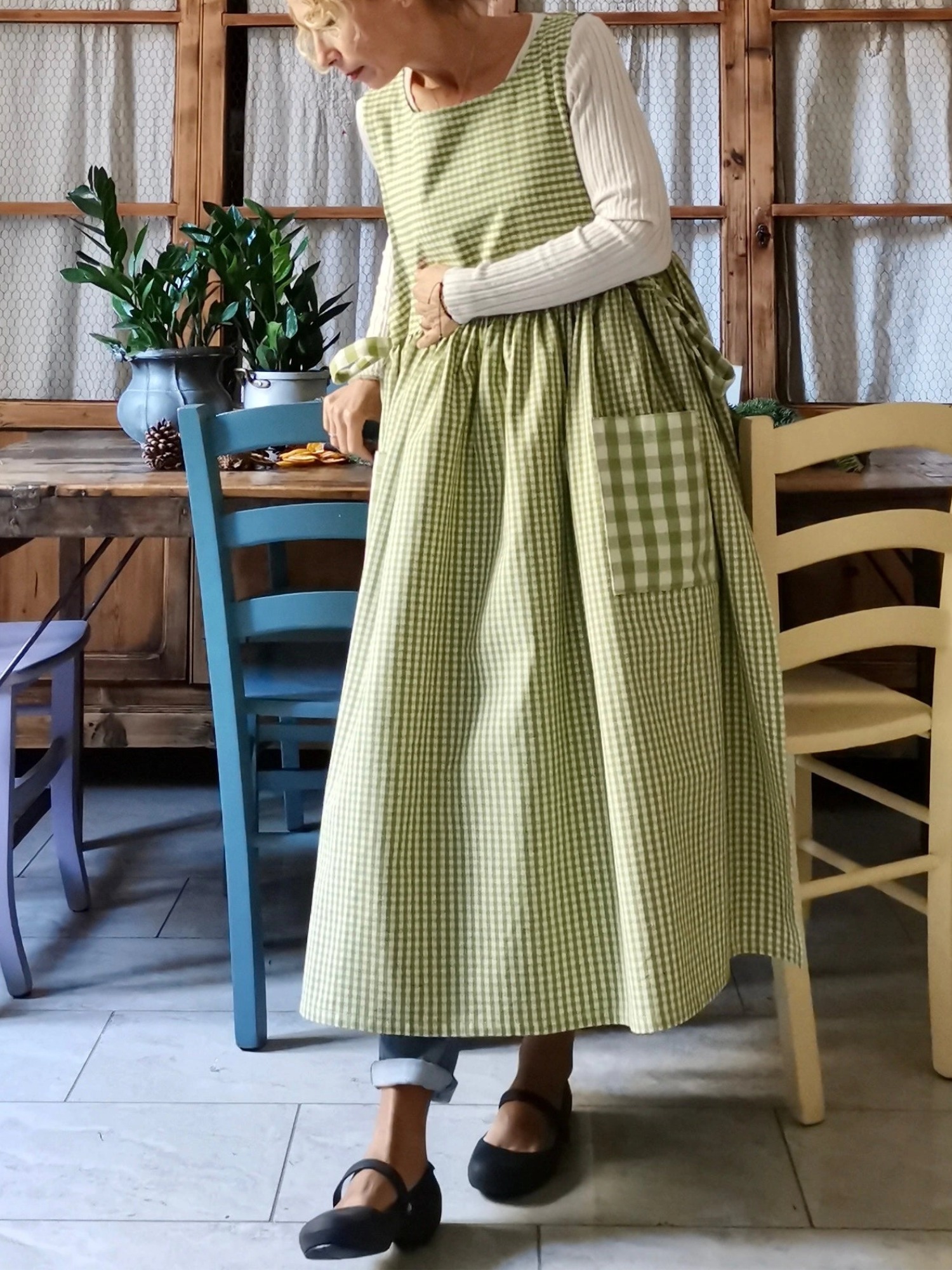 Green Checked Cotton Apron