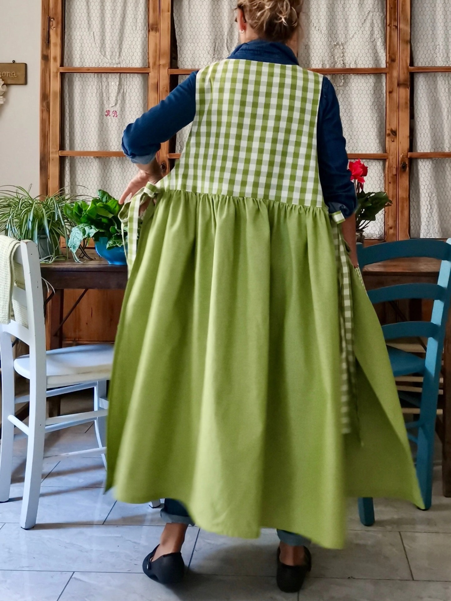 Kiwi Green Patchwork Cotton Apron (Ref. 450)