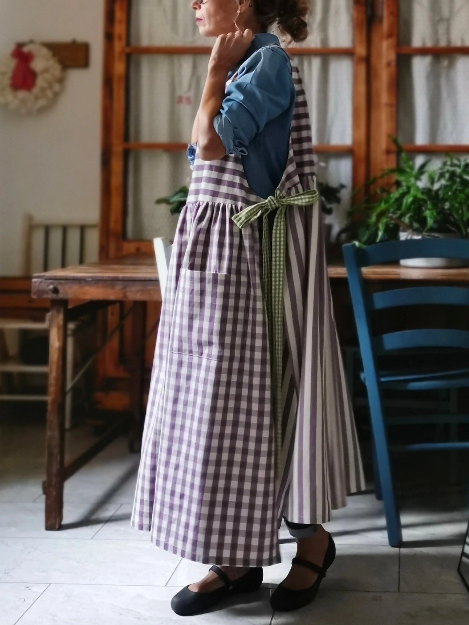 Purple and Green Patchwork Cotton Apron