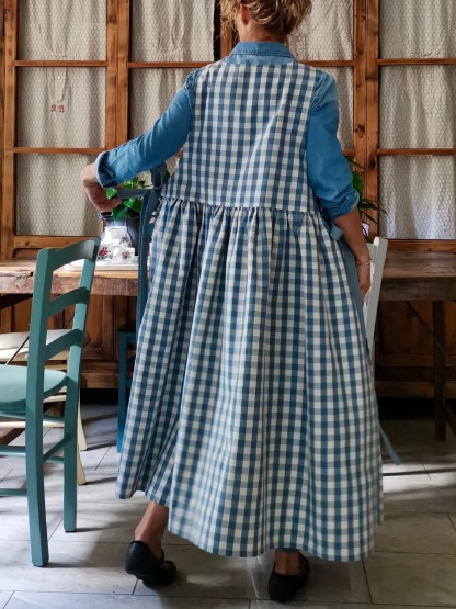 Dusty Blue Checked Apron