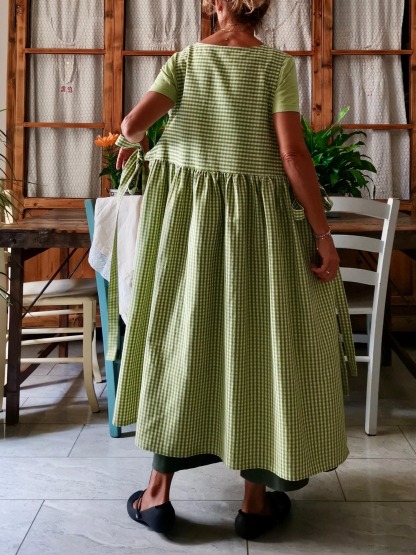 Green Patchwork Checkered Cotton Apron