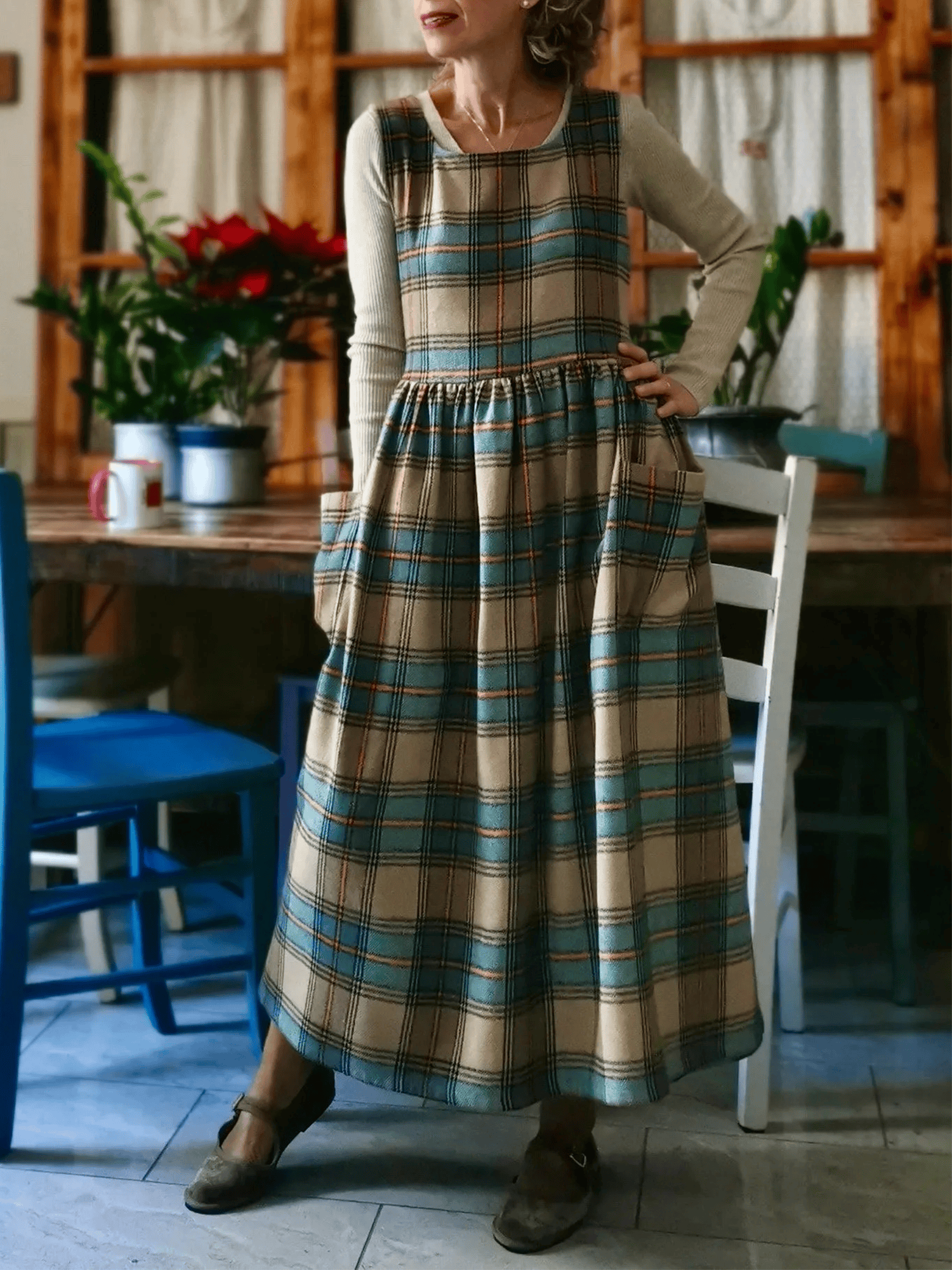 Brown and Blue Tartan Apron