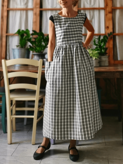 Black and Cream Tartan Check Cotton Apron