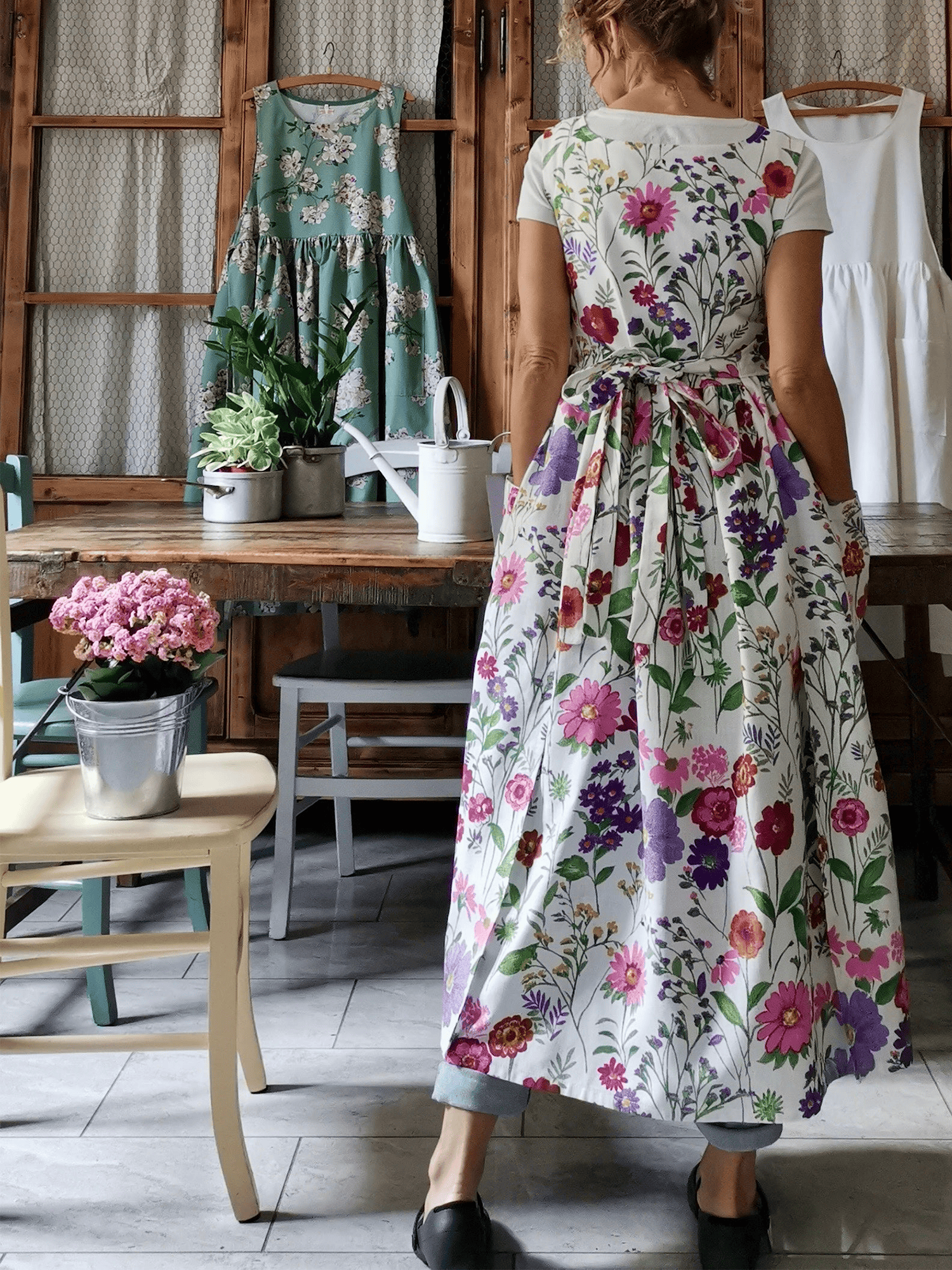 Cotton Apron with Summer Flowers