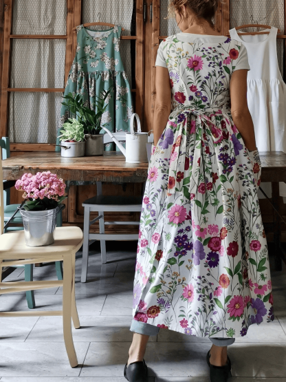 Cotton Apron with Summer Flowers