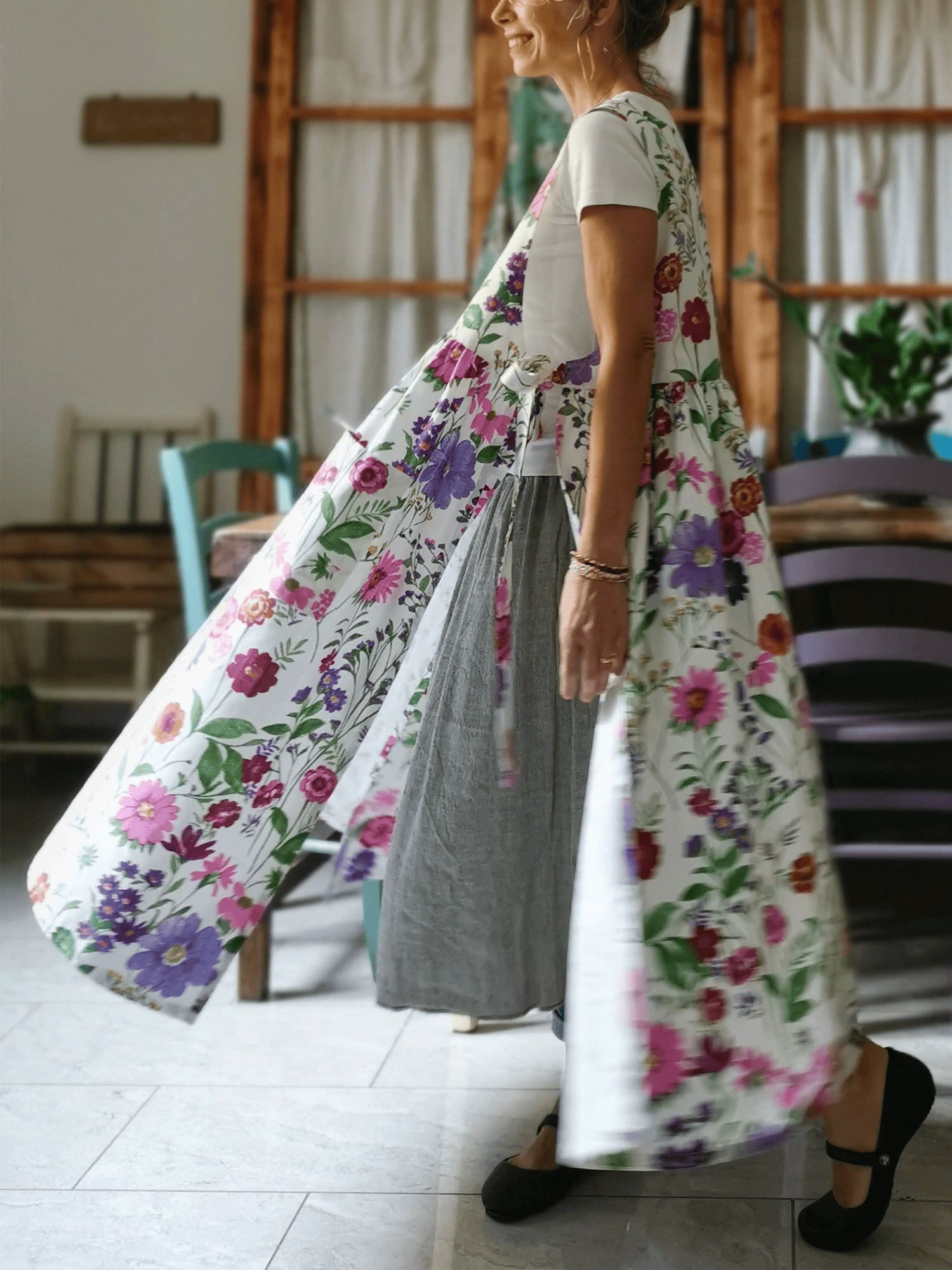 Cotton Apron with Summer Flowers