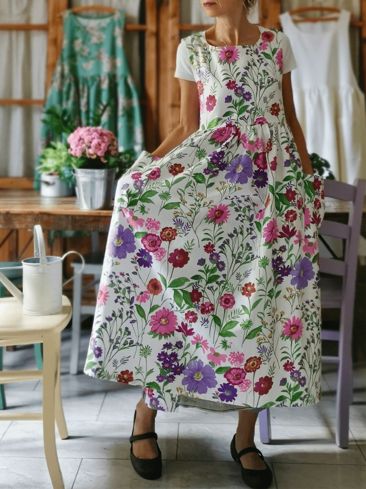 Cotton Apron with Summer Flowers