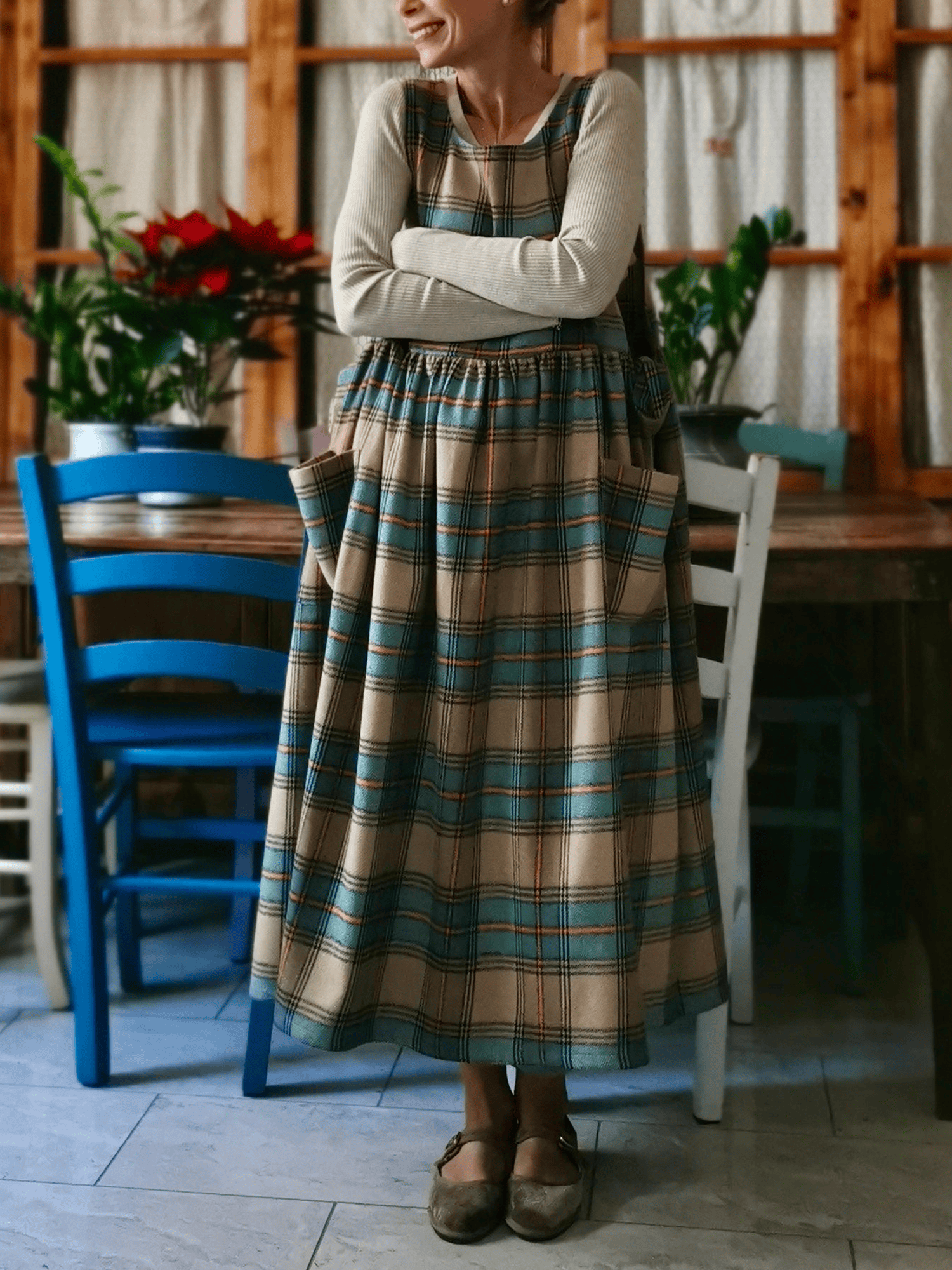 Brown and Blue Tartan Apron