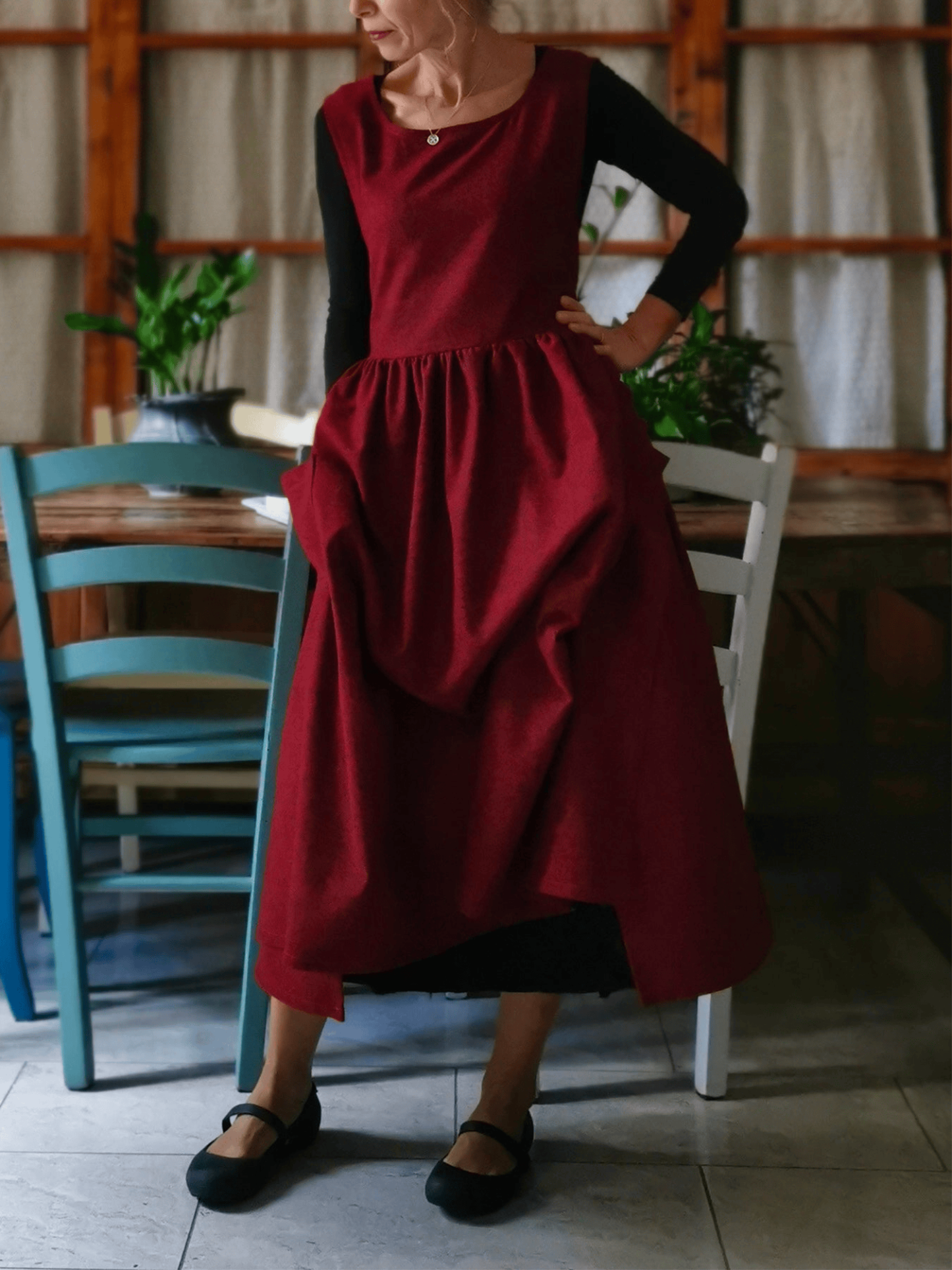 Dark Red Melange Apron