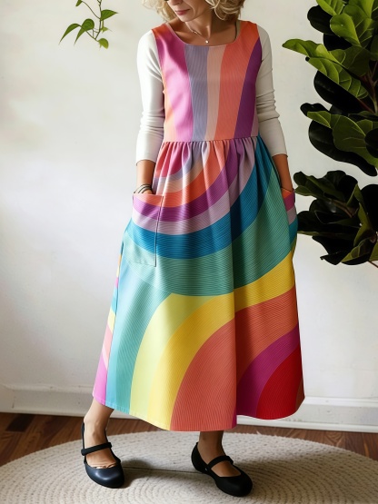Vintage Rainbow Gradient Stripe Apron