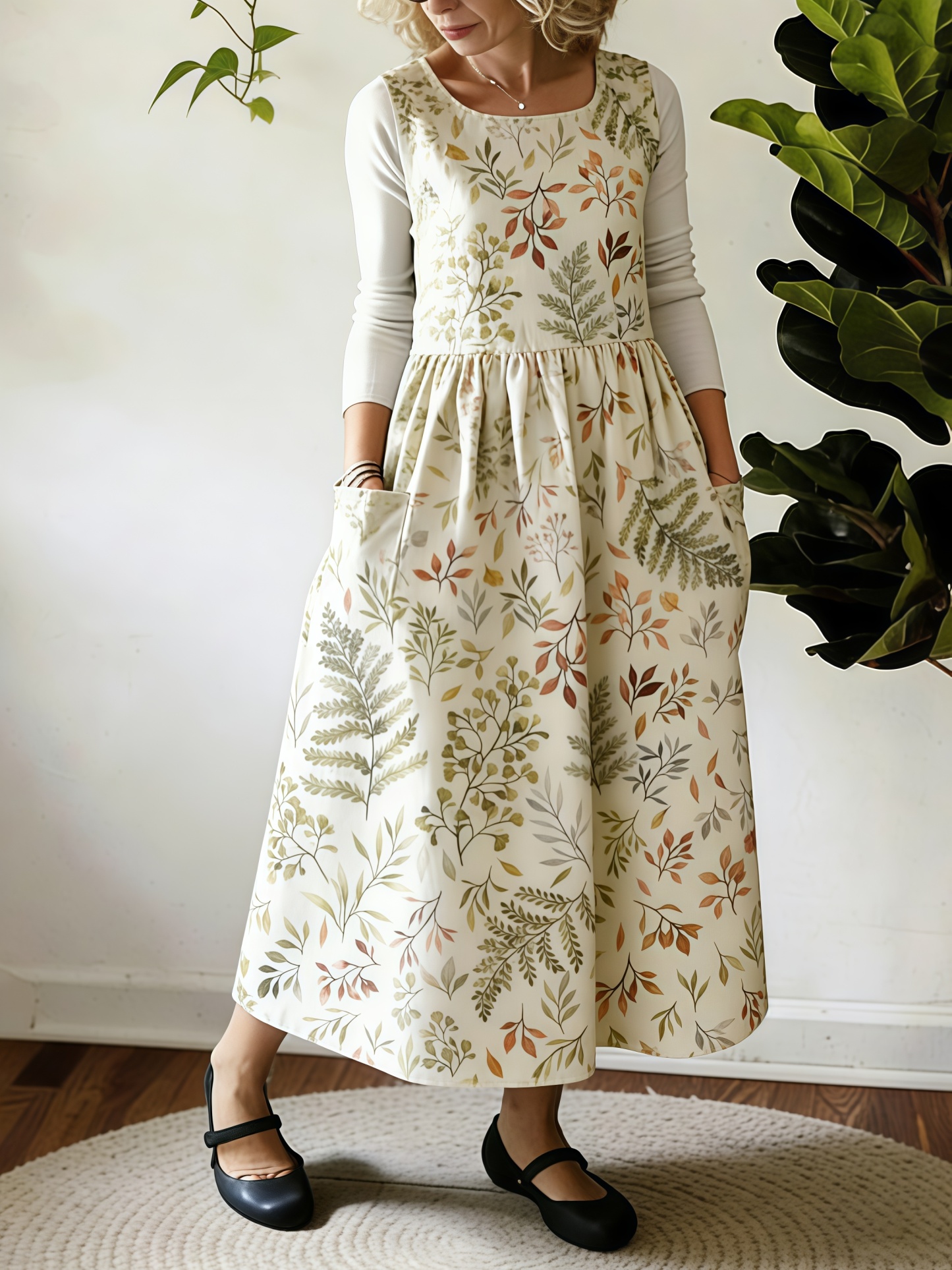 Vintage Forest-Style Leaf Print Apron