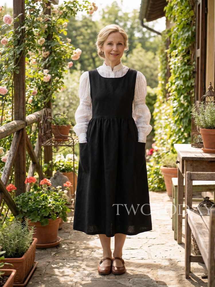 Vintage Solid Black Long Minimalist Apron