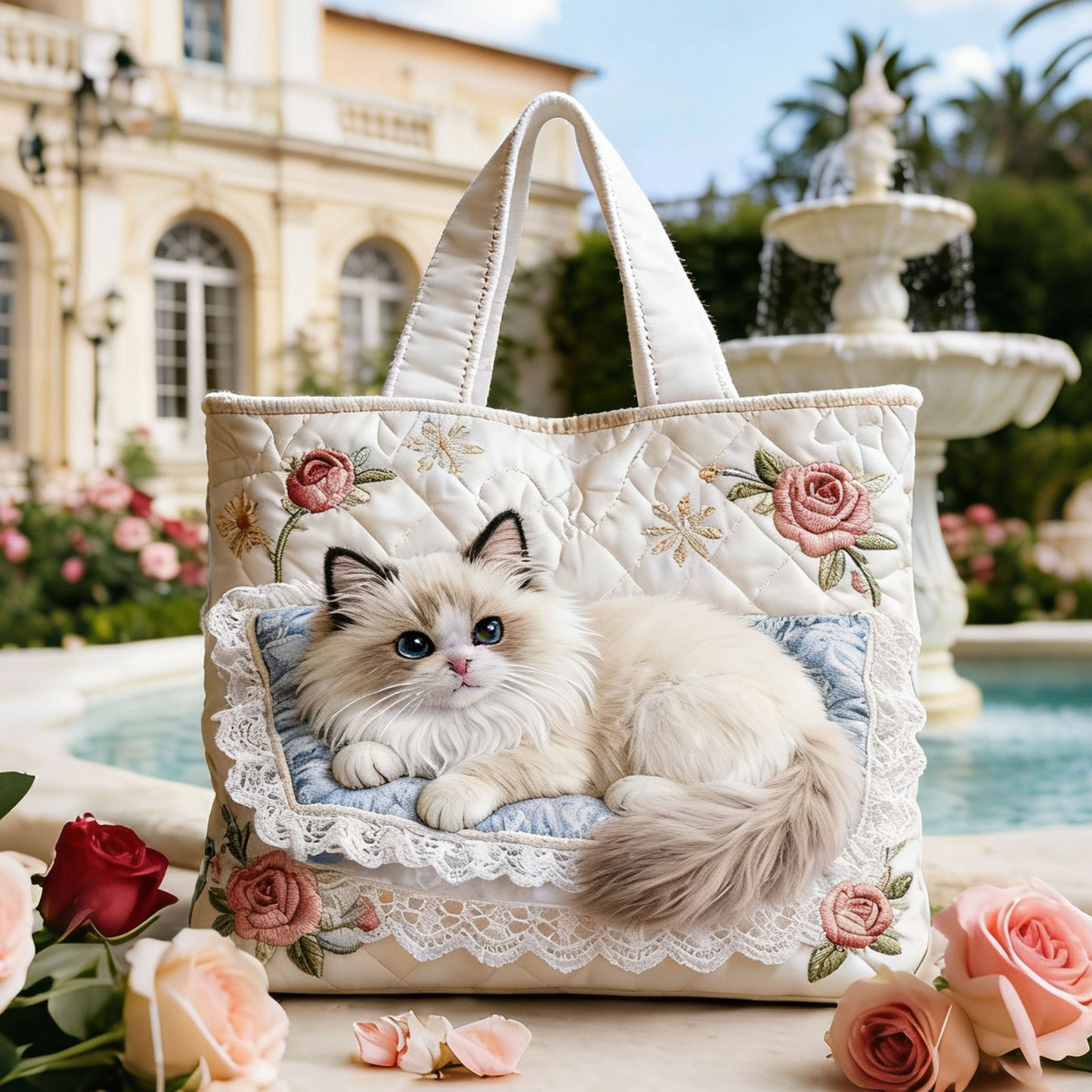Elegant Cat Quilted Tote Bag