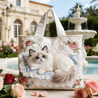 Elegant Cat Quilted Tote Bag