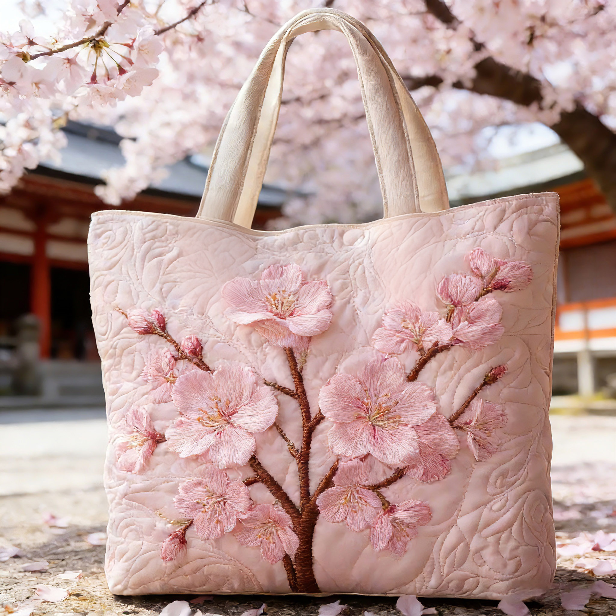 Pink Sakura Quilted Tote Bag