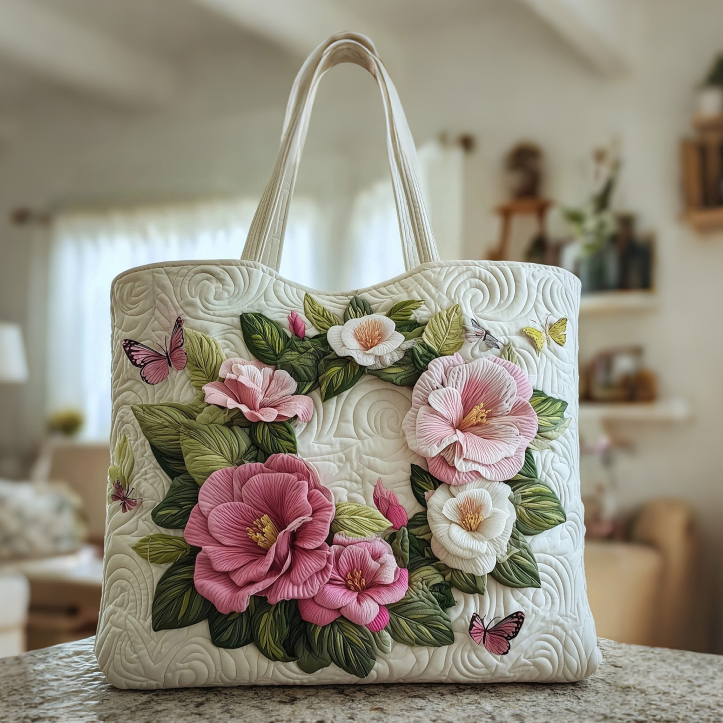 Camellia Quilted Tote Bag