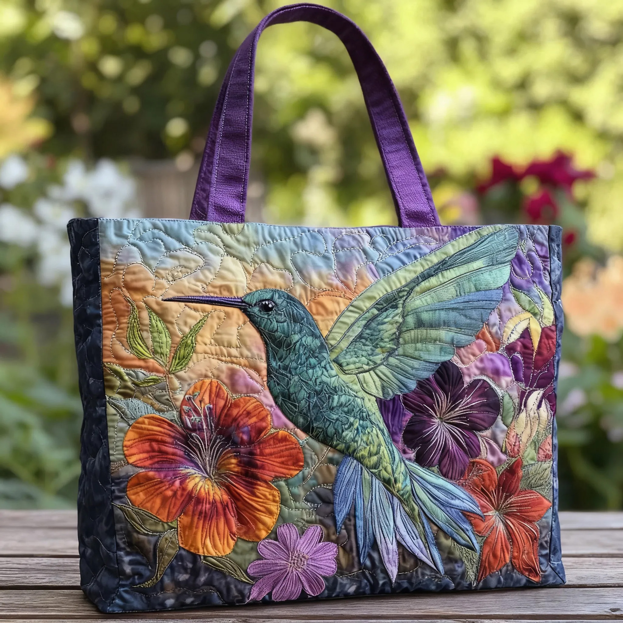 Hummingbird Charm Quilted Tote  Bag