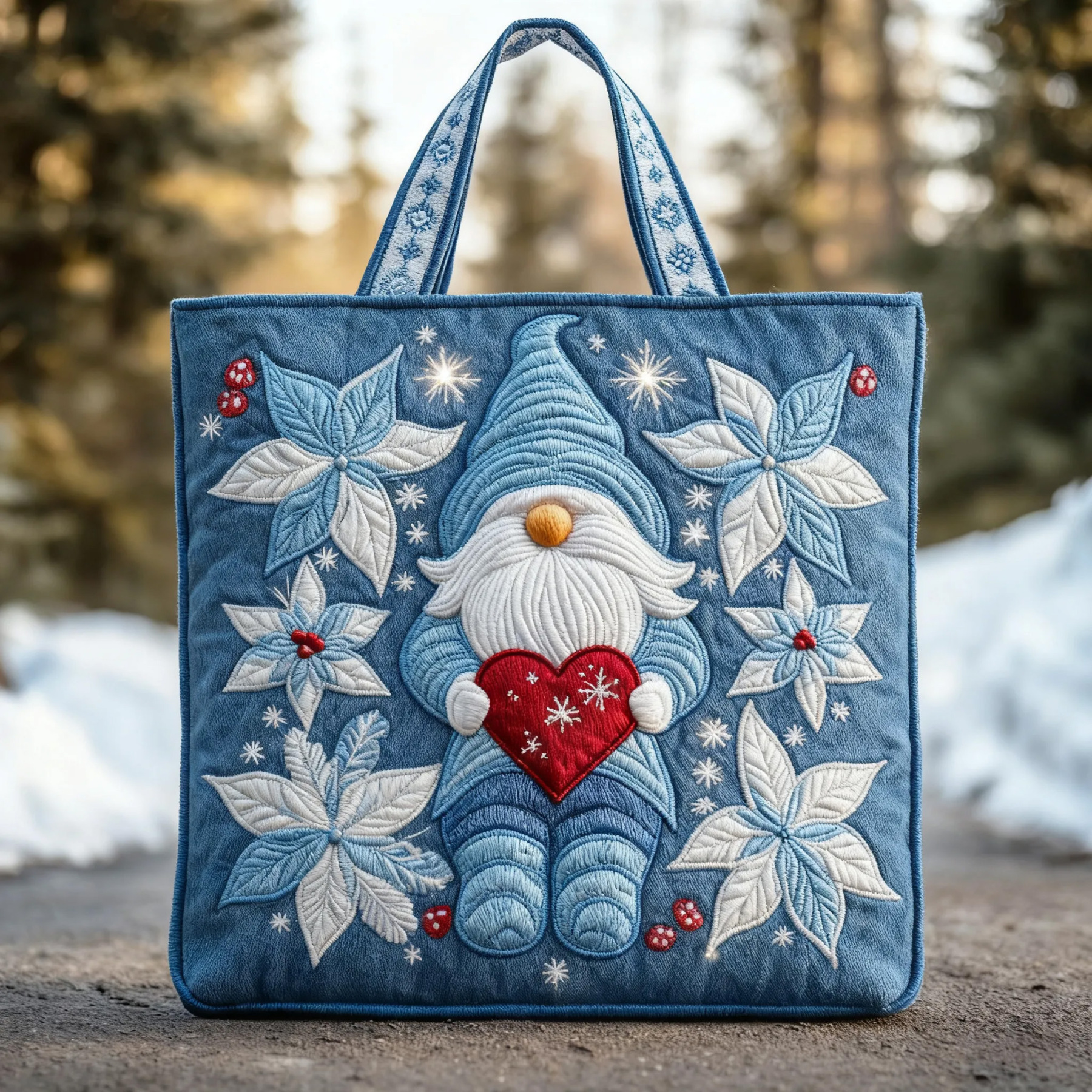 Winter Heart Gnome Quilted Tote Bag NCU0TD806