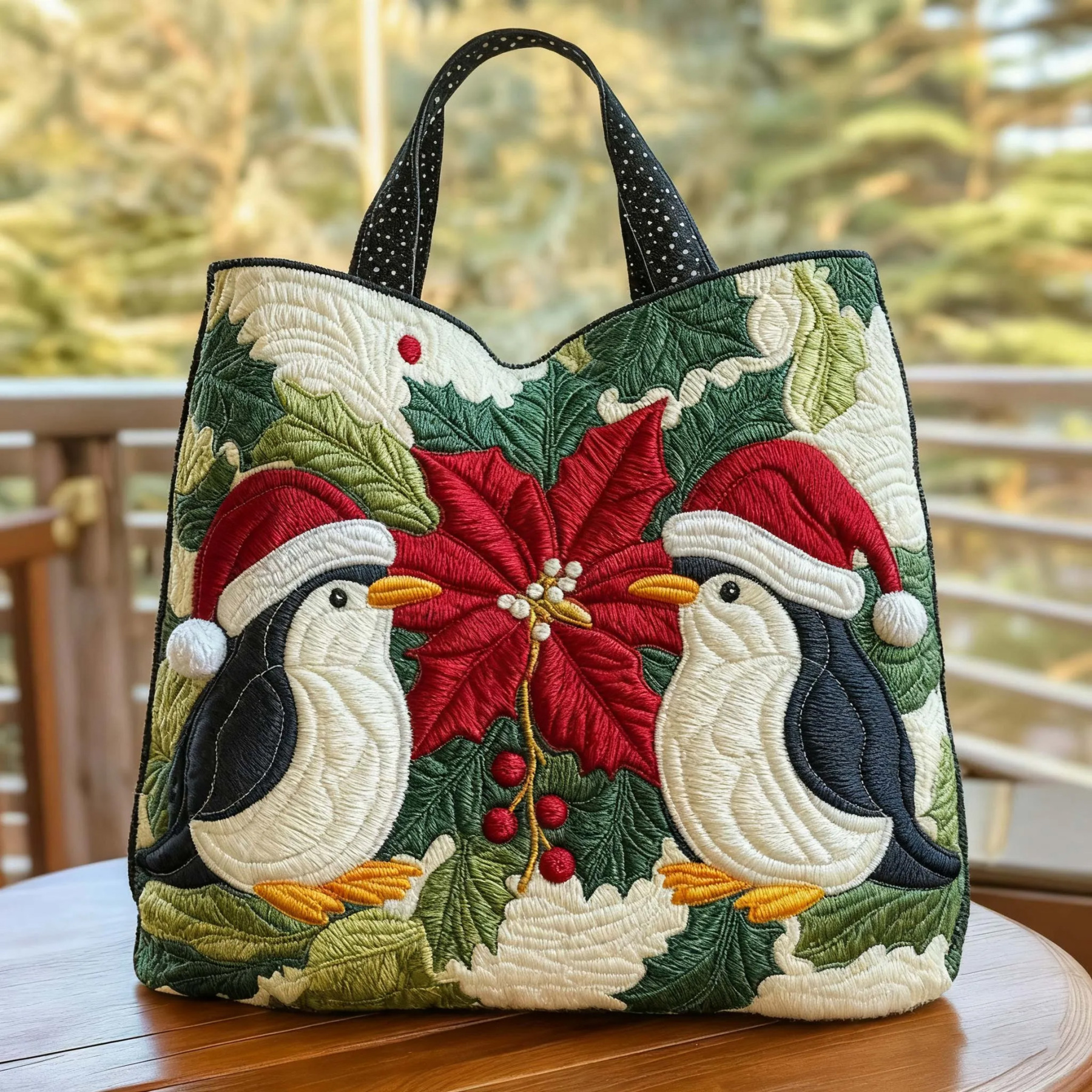 Holiday Penguin Quilted Tote Bag
