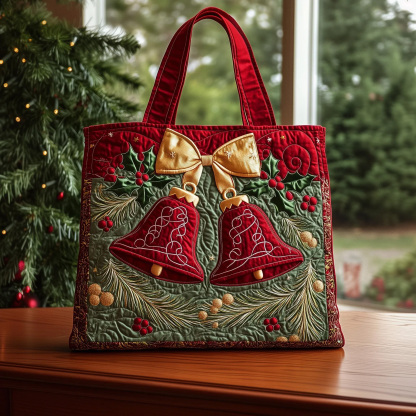 Christmas Red Bells Series Quilted Tote Bag