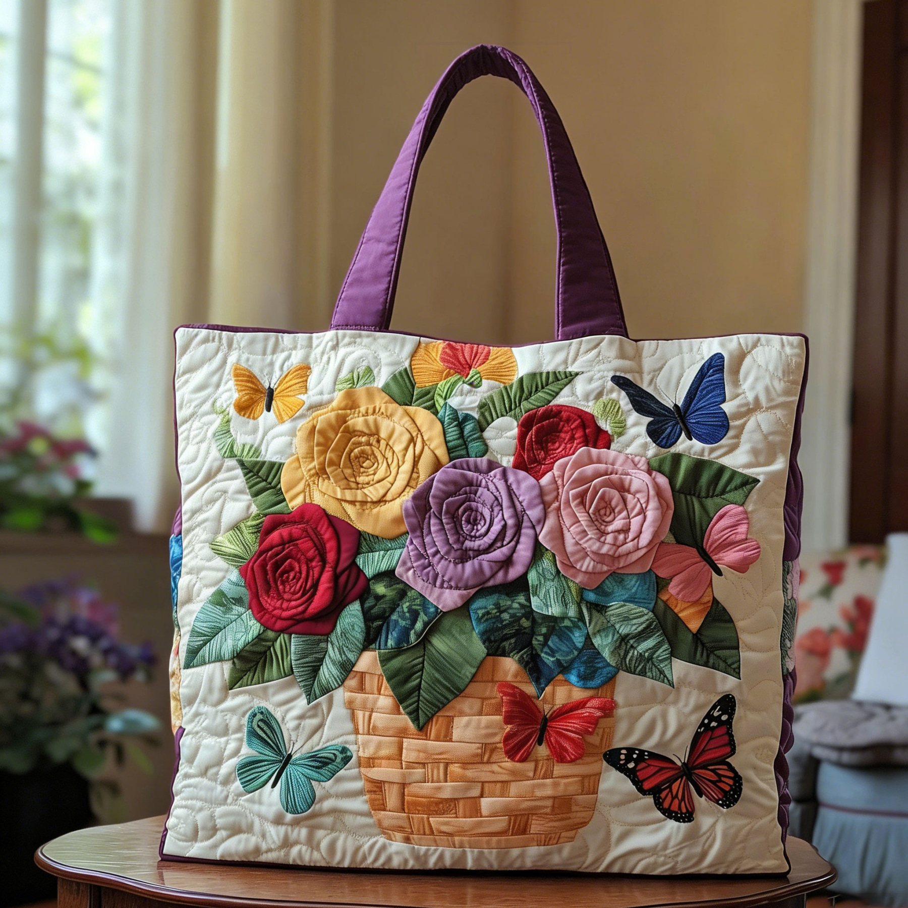 Blooming Rose Quilted Tote Bag 