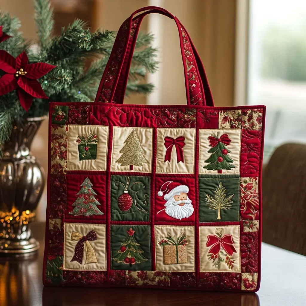 Christmas Checkered  Quilted Tote Bag