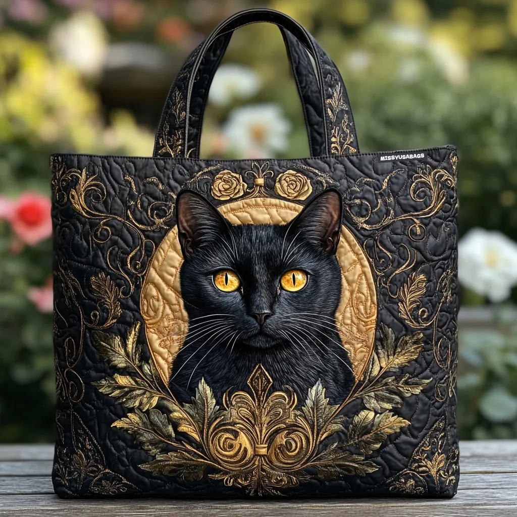 Cat embroidered canvas tote bag sewn handbag