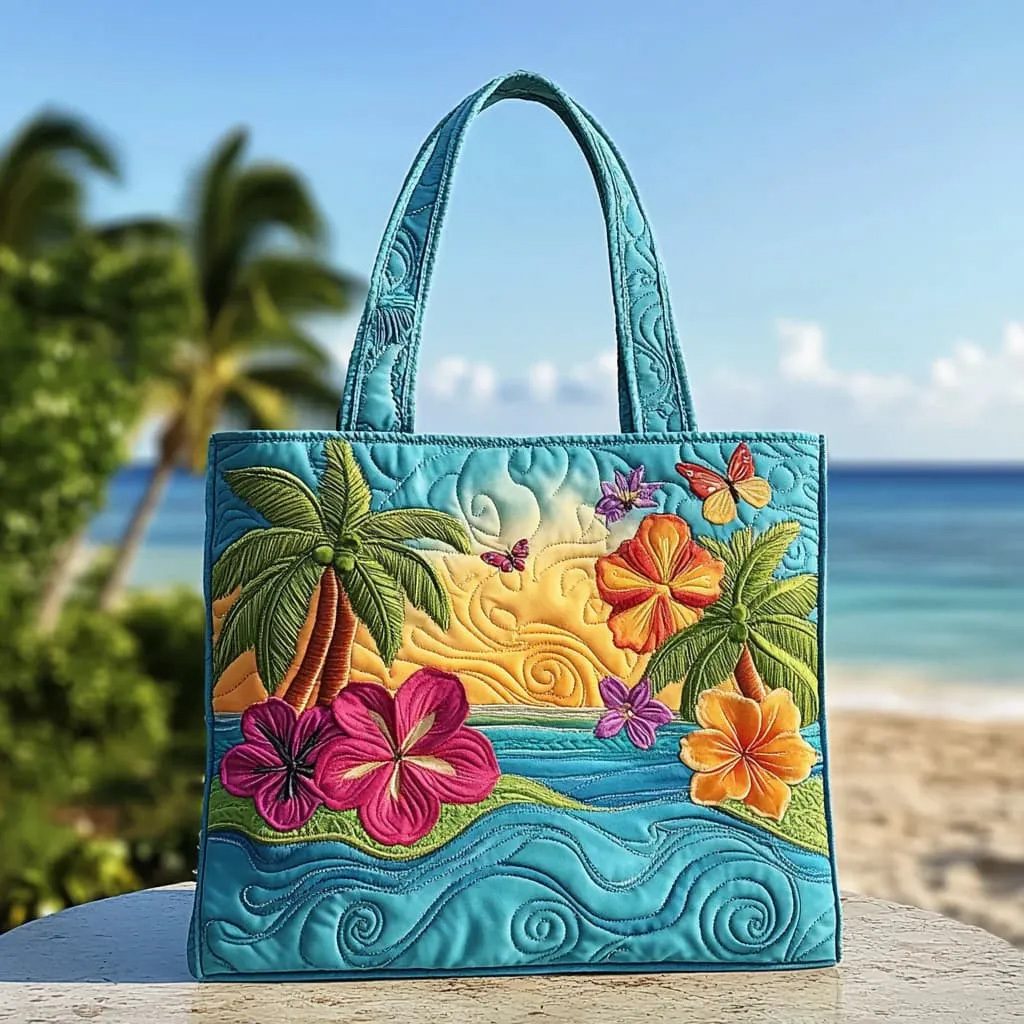 Hibiscus Bay Quilted Tote Bag
