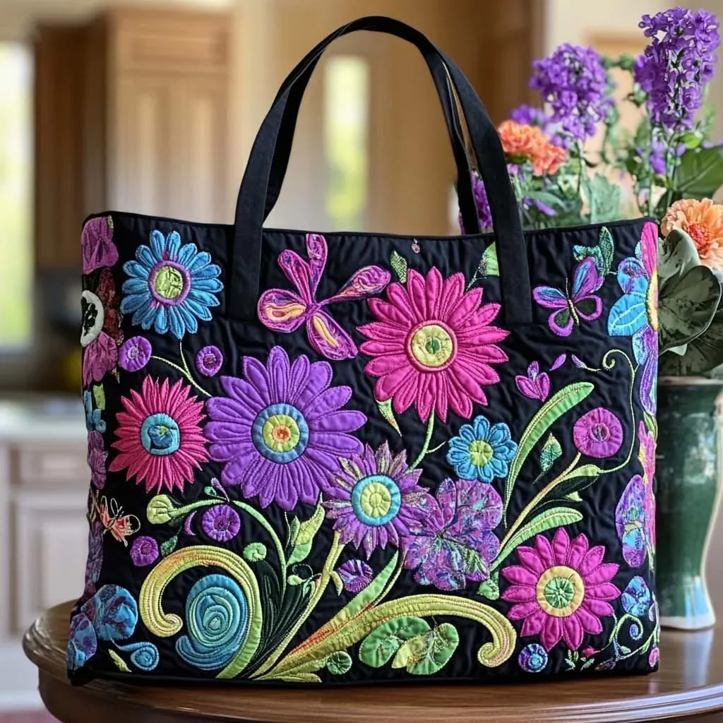 Country Sunflower Trail Quilted Tote Bag