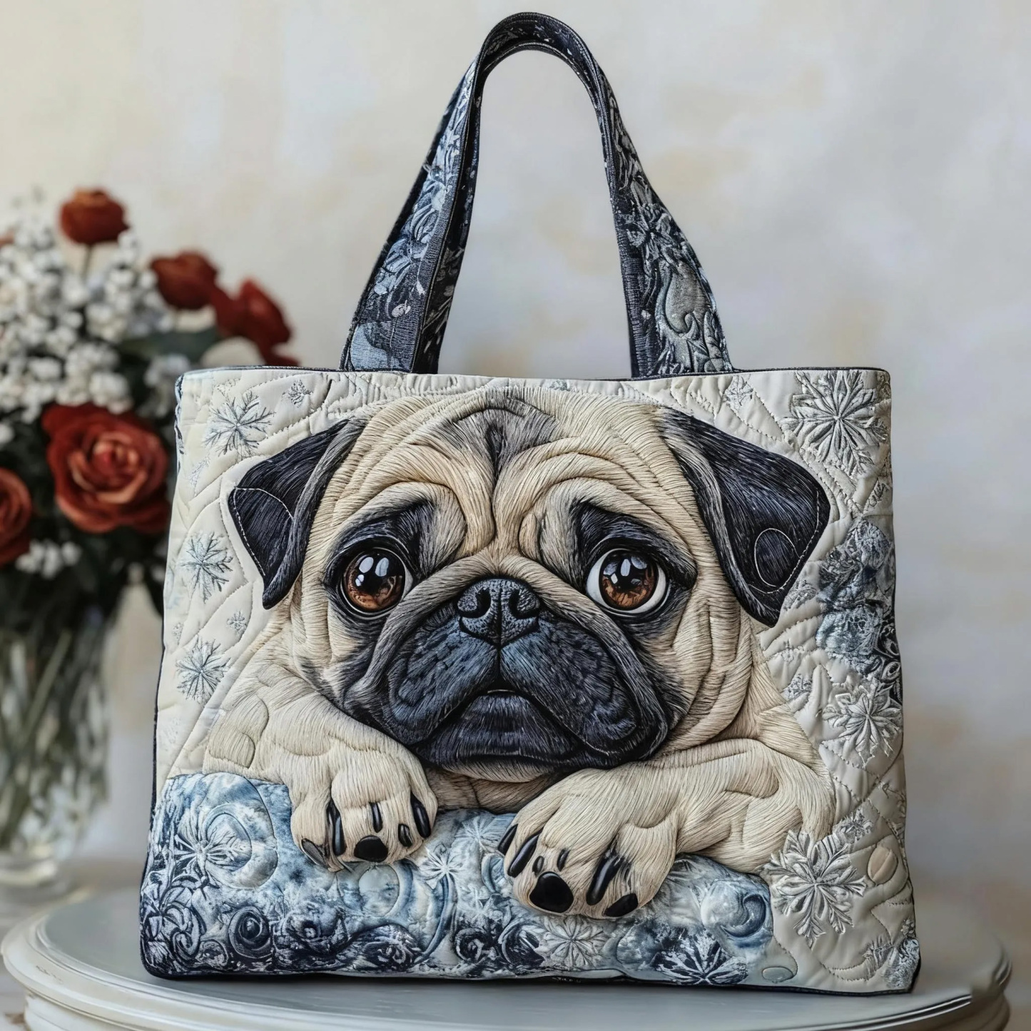 Pug Charm Quilted Tote Bag