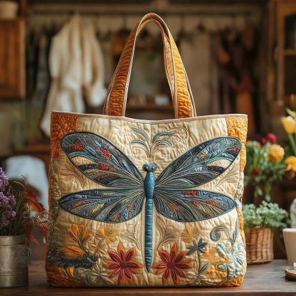 Amber Garden Bloom Quilted Tote Bag