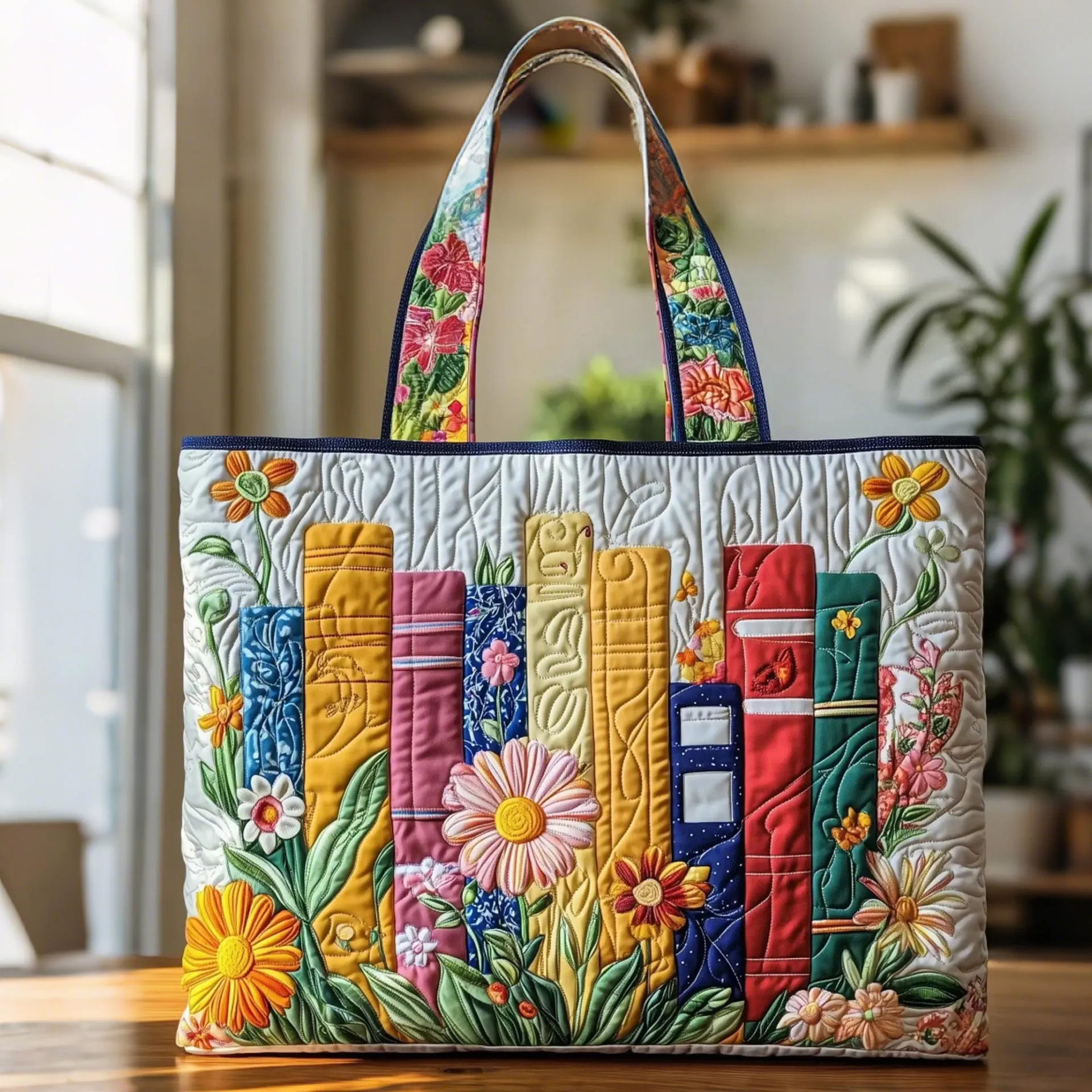 Floral Library Quilted Tote Bag