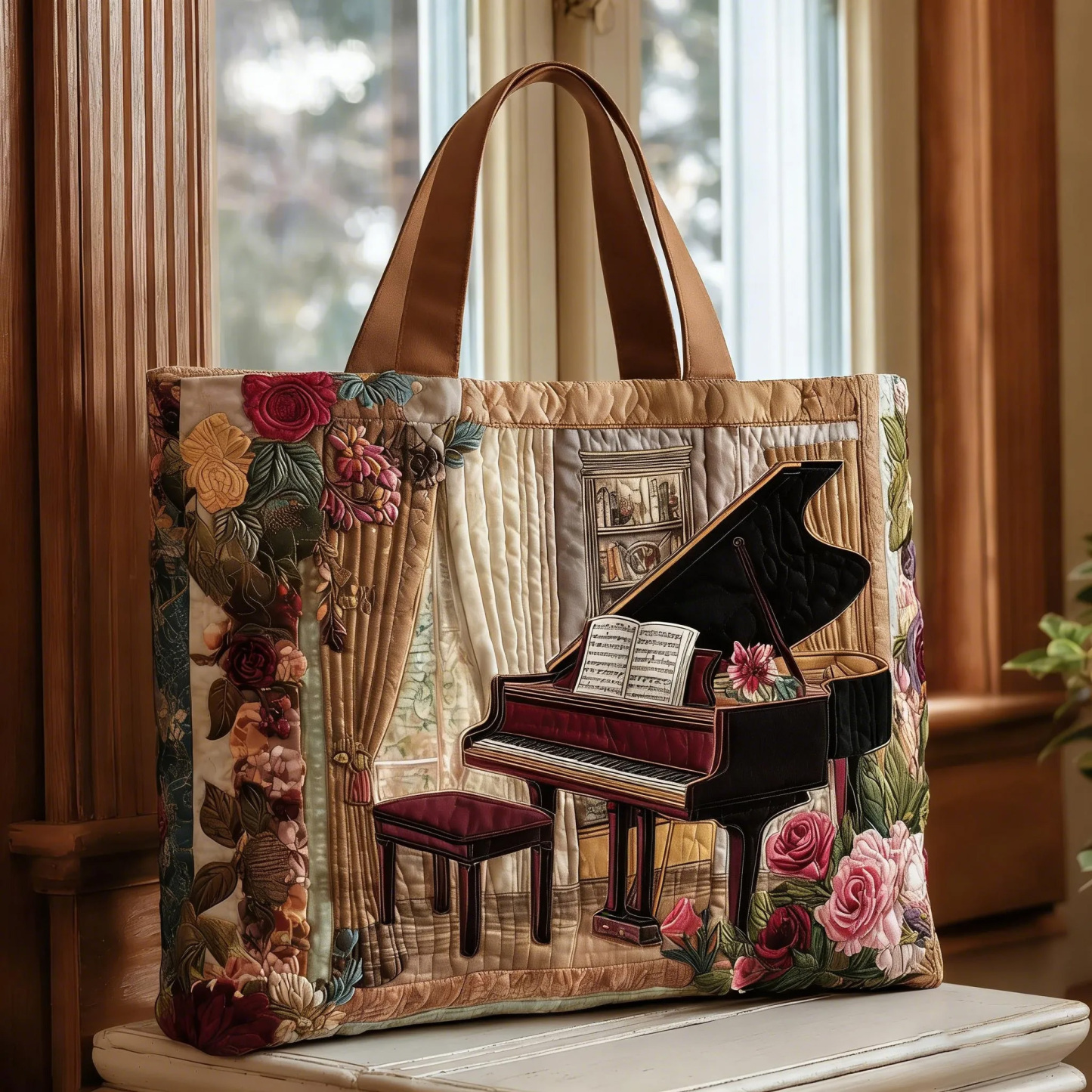 Piano Notes Quilted Tote Bag