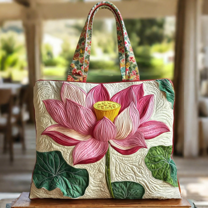 Lotus Quilted Tote Bag