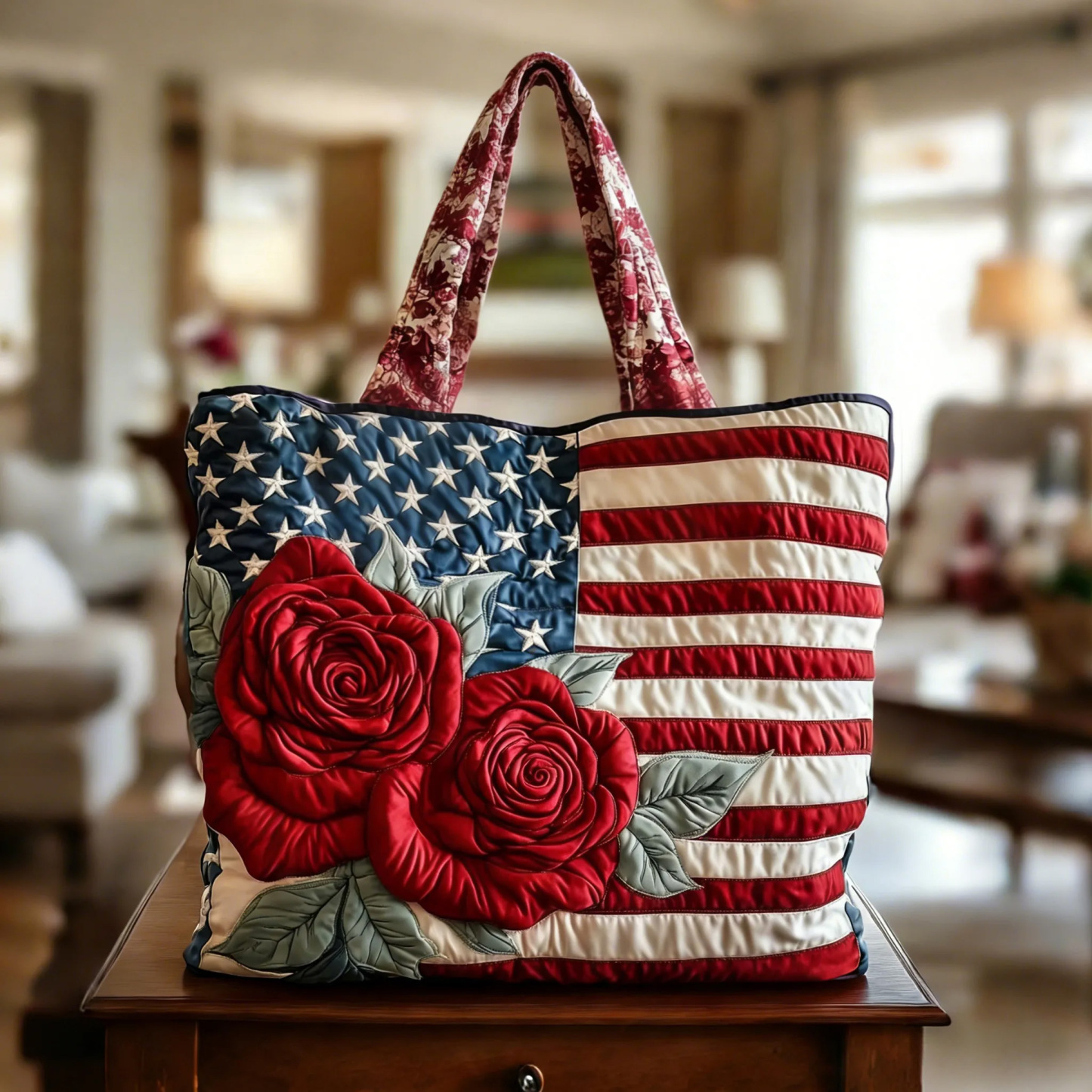 Patriotic Flower Quilted Tote Bag