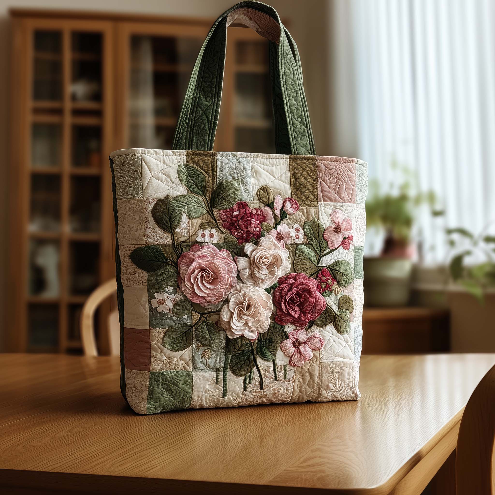 Rose Haven Quilted Tote Bag 