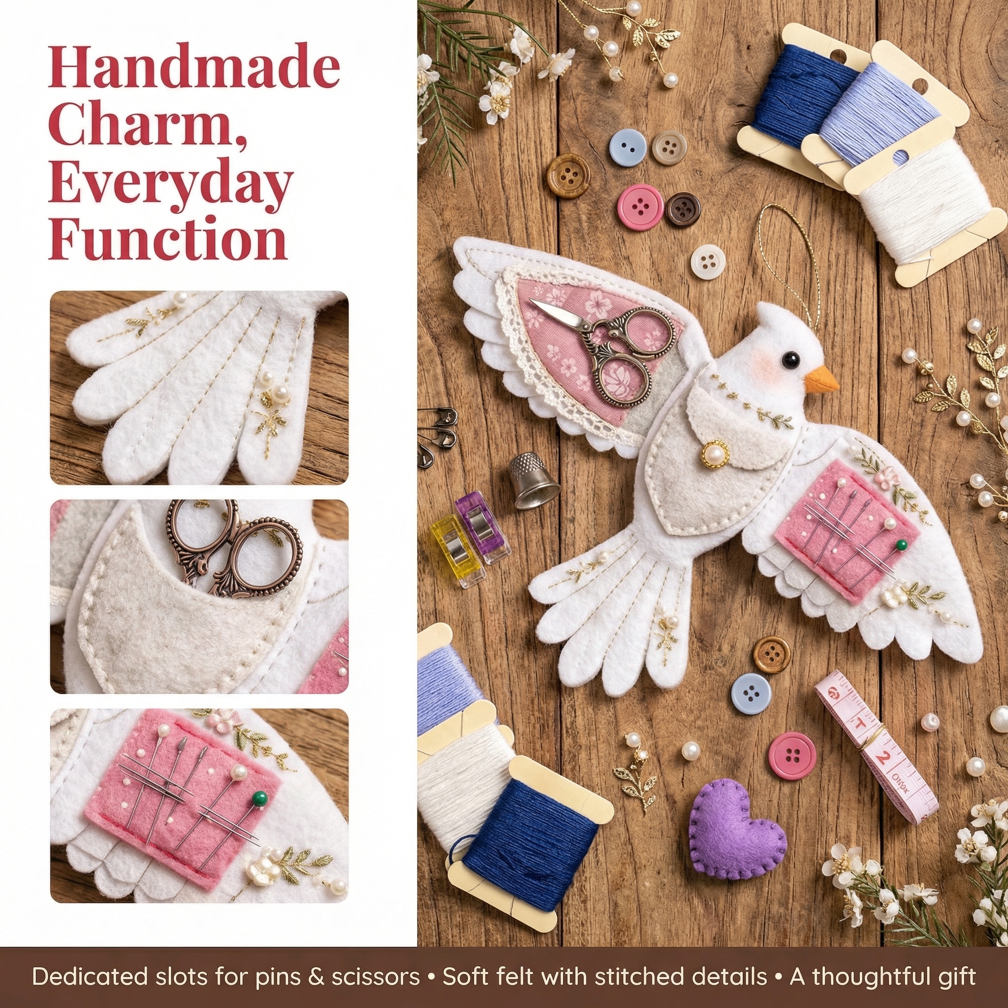 Handcrafted Bird Sewing Heirloom