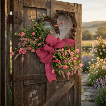 Heart-Shaped Lavender Wreath-Rustic Farmhouse Heart Decoration , Indoor/Outdoor Use