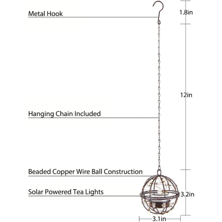 Solar Hanging Tea Light Lantern, Outdoor Waterproof Hanging Lantern