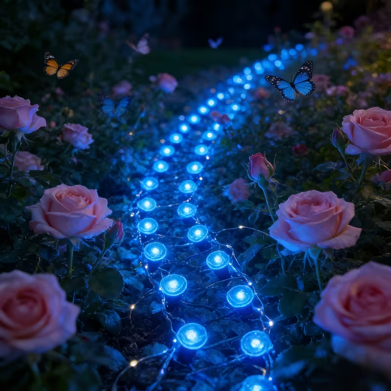 26 FT/30 LEDs Solar Blue LED Garden Pathway Lights String