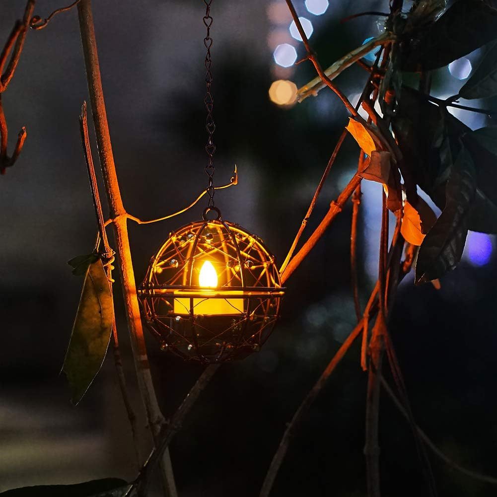 Solar Hanging Tea Light Lantern, Outdoor Waterproof Hanging Lantern