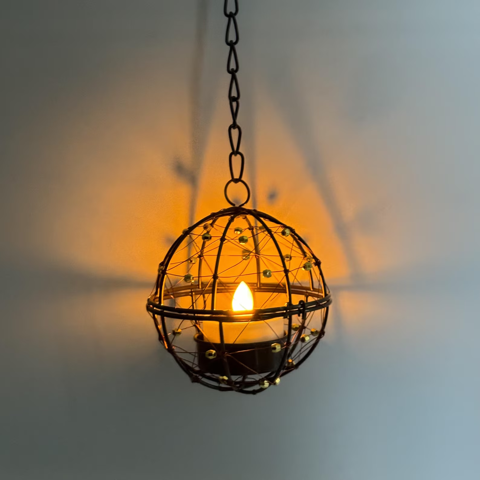 Solar Hanging Tea Light Lantern, Outdoor Waterproof Hanging Lantern