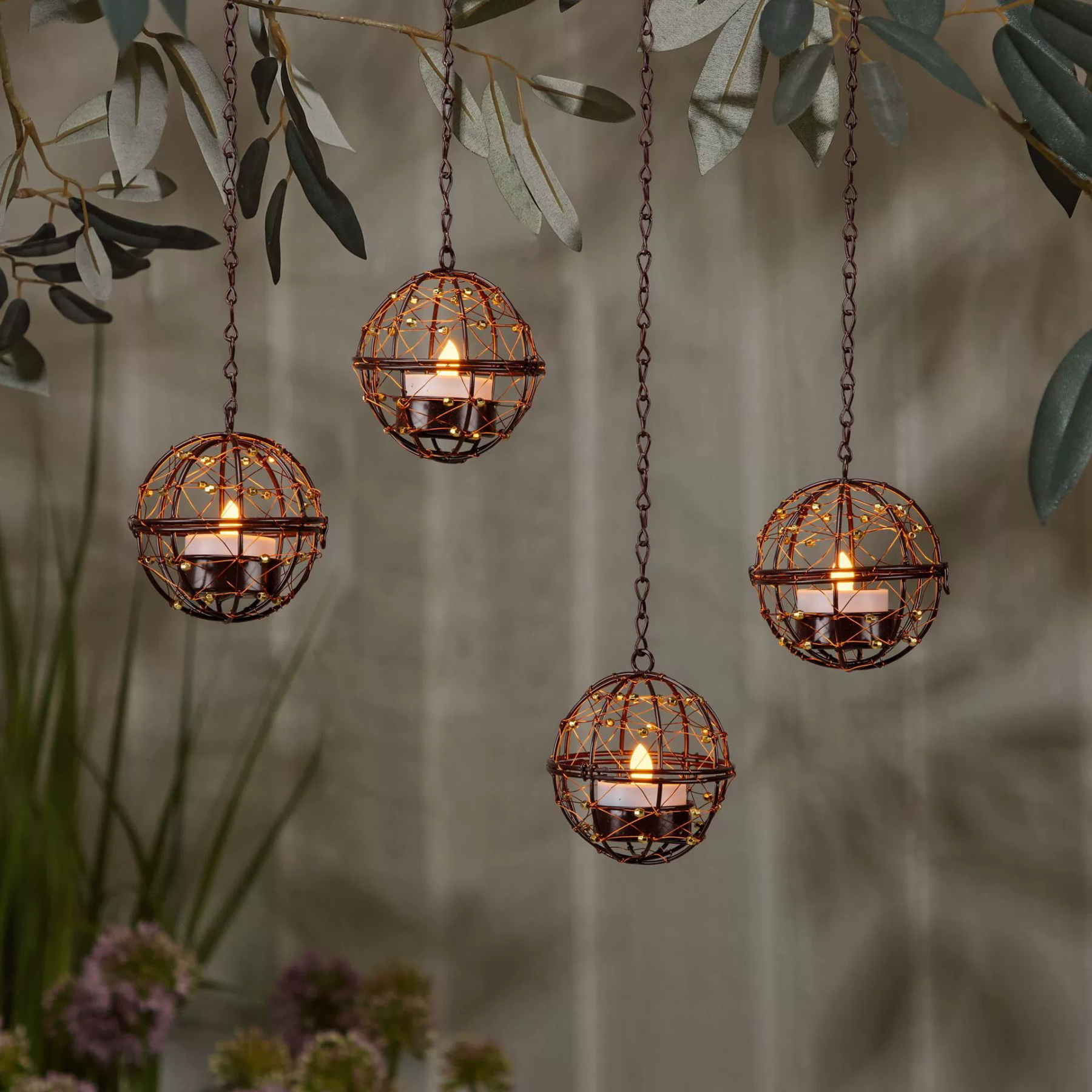 Solar Hanging Tea Light Lantern, Outdoor Waterproof Hanging Lantern