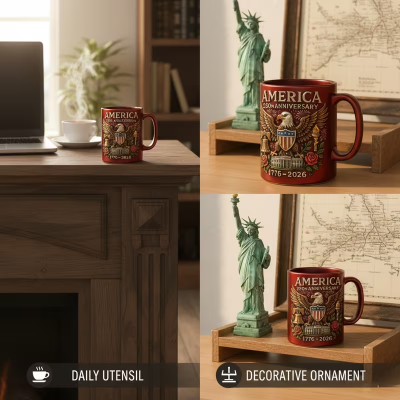 America 250th Anniversary Commemorative Ceramic Mug (1776–2026), 15 oz