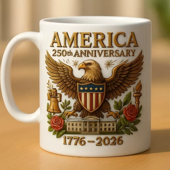 America 250th Anniversary Commemorative Ceramic Mug (1776–2026), 15 oz