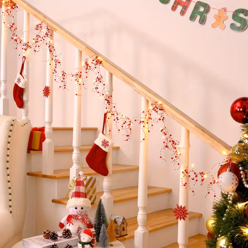 10 FT Berry Beaded Christmas LED Garland Lights