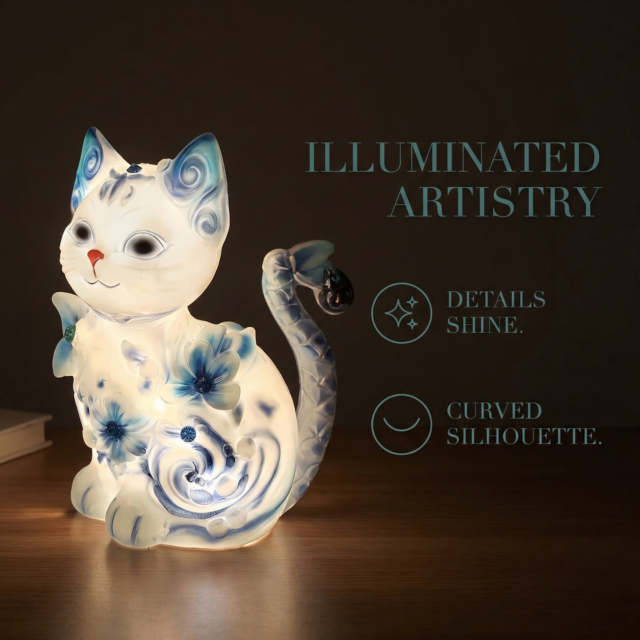 Porcelain-Style Cat Night Light Lamp
